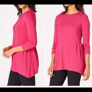 J. Jill Wearever Collection Long Sleeve Coop Neck Top Pink Sice Large Petite